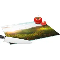 KitchenYeah Glazen Snijplank - 39x28 - Heuvels - Zonsondergang - Gras - Groen - Snijplanken Glas