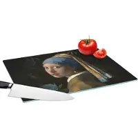 KitchenYeah Glazen Snijplank - 39x28 - Meisje met de parel - Johannes Vermeer - Bloemen - Snijplanken Glas
