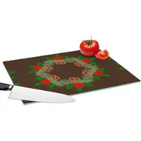 KitchenYeah Glazen Snijplank - 39x28 - Kerstkrans - Hulst - Patronen - Snijplanken Glas