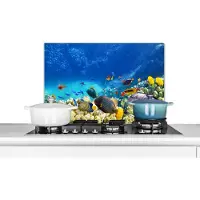 KitchenYeah Spatscherm keuken 70x50 cm - Kookplaat achterwand Zee - Vis - Koraal - Onderwaterwereld - Muurbeschermer - Spatwand fornuis - Hoogwaardig aluminium