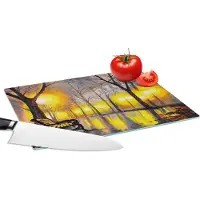 KitchenYeah Glazen Snijplank - 28x20 - Schilderij - Bank - Water - Licht - Olieverf - Snijplanken Glas