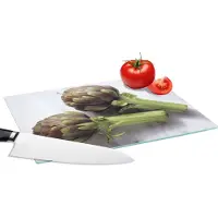 KitchenYeah Glazen Snijplank - 28x20 - Twee artisjokken met twee rode hoofdjes - Snijplanken Glas