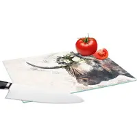 KitchenYeah Glazen Snijplank - 28x20 - Schotse hooglander - Rook - Bloemen - Snijplanken Glas