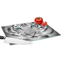 KitchenYeah Glazen Snijplank - 39x28 - Dieren - Tijger - Ogen - Blauw - Zwart wit - Snijplanken Glas