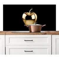 KitchenYeah Spatscherm keuken 120x60 cm - Kookplaat achterwand Appel - Goud - Chrome - Zwart - Muurbeschermer - Spatwand fornuis - Hoogwaardig aluminium