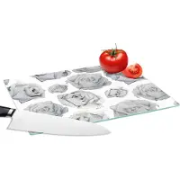 KitchenYeah Glazen Snijplank - 28x20 - Rozen - Bloem - Zwart Wit - Patroon - Snijplanken Glas