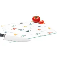 KitchenYeah Glazen Snijplank - 39x28 - Patronen - Helicopter - Vliegtuig - Jongens - Kinderen - Kids - Snijplanken Glas