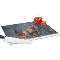 KitchenYeah Glazen Snijplank - 39x28 - Bosdieren - Hert - Landschap - Winter - Sneeuw - Natuur - Snijplanken Glas