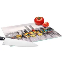 KitchenYeah Glazen Snijplank - 28x20 - Schilderij - Skyline - Kleuren - Olieverf - Snijplanken Glas
