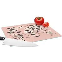 KitchenYeah Glazen Snijplank - 28x20 - Wereldkaart - Dieren - Roze - Snijplanken Glas