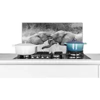 KitchenYeah Spatscherm keuken 70x30 cm - Kookplaat achterwand Olifant - Knuffel - Gras - Muurbeschermer - Spatwand fornuis - Hoogwaardig aluminium