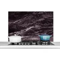 KitchenYeah - Spatscherm - Marmerlook - Industrieel - Zwart - Wit - Marmer print - Achterwand keuken - 100x65 cm - Spatwand fornuis