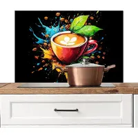 KitchenYeah Spatscherm keuken 90x60 cm - Kookplaat achterwand Koffie - Graffiti - Drinken - Abstract - Muurbeschermer - Spatwand fornuis - Hoogwaardig aluminium
