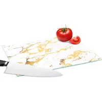 KitchenYeah Glazen Snijplank - 28x20 - Marmer - Wit - Goud - Luxe - Snijplanken Glas