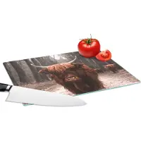 KitchenYeah Glazen Snijplank - 28x20 - Schotse hooglander - Bos - Koe - Dieren - Natuur - Snijplanken Glas