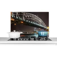 KitchenYeah Spatscherm keuken - City - Sydney - Brug - Nacht - Skyline - Verlichting - Spatwand - Achterwand spatscherm - 80x55 cm - Aluminium