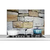 KitchenYeah Spatscherm keuken 100x65 cm - Kookplaat achterwand Stenen muur zonder cement - Muurbeschermer - Spatwand fornuis - Hoogwaardig aluminium