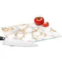 KitchenYeah Glazen Snijplank - 28x20 - Marmer - Wit - Grijs - Goud - Snijplanken Glas