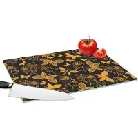 KitchenYeah Glazen Snijplank - 39x28 - Bloemen - Vlinder - Goud - Patroon - Snijplanken Glas