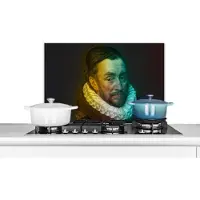 KitchenYeah Spatscherm keuken 70x50 cm - Kookplaat achterwand Willem van Oranje - Adriaen Thomasz - Kleuren - Muurbeschermer - Spatwand fornuis - Hoogwaardig aluminium