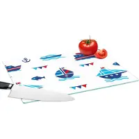 KitchenYeah Glazen Snijplank - 39x28 - Boot - Blauw - Rood - Jongen - Patroon - Snijplanken Glas