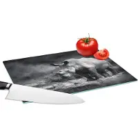 KitchenYeah Glazen Snijplank - 28x20 - Neushoorn - Natuur - Gras - Zwart - Wit - Snijplanken Glas