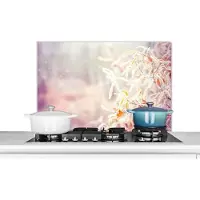 KitchenYeah Spatscherm keuken 90x60 cm - Kookplaat achterwand Winter - Takken - Sneeuw - Natuur - Muurbeschermer - Spatwand fornuis - Hoogwaardig aluminium