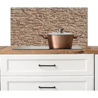 KitchenYeah Spatscherm keuken 90x45 cm - Kookplaat achterwand Steen - Bakstenen - Textuur - Beige - Muurbeschermer - Spatwand fornuis - Hoogwaardig aluminium