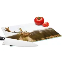 KitchenYeah Glazen Snijplank - 28x20 - Damhert - Bos - Kudde - Dieren - Natuur - Snijplanken Glas