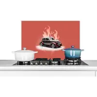 KitchenYeah Spatscherm keuken 70x50 cm - Kookplaat achterwand Auto - Roze - Vintage - Vlammen - Muurbeschermer - Spatwand fornuis - Hoogwaardig aluminium