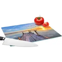 KitchenYeah Glazen Snijplank - 28x20 - Water - Steiger - Vogels - Zonsondergang - Horizon - Snijplanken Glas