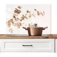 KitchenYeah Spatscherm keuken 90x60 cm - Kookplaat achterwand Eucalyptus - Goud - Bladeren - Luxe - Natuur - Muurbeschermer - Spatwand fornuis - Hoogwaardig aluminium