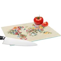 KitchenYeah Glazen Snijplank - 28x20 - Wereldkaart - Vintage - Bloemen - Snijplanken Glas