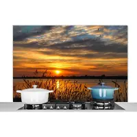 KitchenYeah Spatscherm keuken 120x80 cm - Kookplaat achterwand Zonsondergang - Zee - Horizon - Lucht - Planten - Muurbeschermer - Spatwand fornuis - Hoogwaardig aluminium
