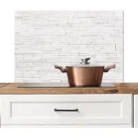 KitchenYeah Spatscherm keuken 90x60 cm - Kookplaat achterwand Steen - Bakstenen - Wit - Textuur - Muurbeschermer - Spatwand fornuis - Hoogwaardig aluminium