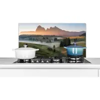 KitchenYeah Spatscherm keuken 80x40 cm - Kookplaat achterwand Berg - Mist - Landschap - Muurbeschermer - Spatwand fornuis - Hoogwaardig aluminium