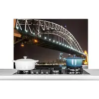 KitchenYeah Spatscherm keuken - City - Sydney - Brug - Nacht - Skyline - Verlichting - Spatwand - Achterwand spatscherm - 100x65 cm - Aluminium