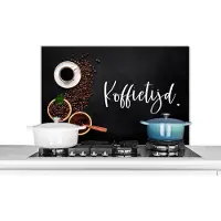 KitchenYeah Spatscherm keuken 90x60 cm - Kookplaat achterwand Koffietijd - Spreuken - Quotes - Koffie - Keuken - Muurbeschermer - Spatwand fornuis - Hoogwaardig aluminium