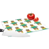 KitchenYeah Glazen Snijplank - 28x20 - Knuffel - Beer - Patronen - Snijplanken Glas