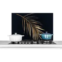 KitchenYeah Spatscherm keuken 90x60 cm - Kookplaat achterwand Planten - Goud - Zwart - Bladeren - Luxe - Muurbeschermer - Spatwand fornuis - Hoogwaardig aluminium