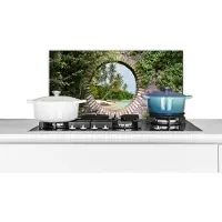 KitchenYeah Spatscherm keuken 60x30 cm - Kookplaat achterwand Palmbomen - Tropisch - Doorkijk - Strand - Muurbeschermer - Spatwand fornuis - Hoogwaardig aluminium