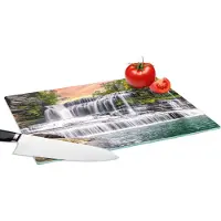 KitchenYeah Glazen Snijplank - 39x28 - Waterval - Water - Stenen - Planten - Natuur - Snijplanken Glas
