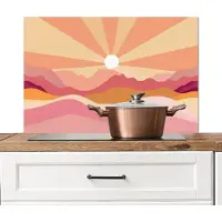 KitchenYeah Spatscherm keuken 90x60 cm - Kookplaat achterwand Bergen - Abstract - Zonnestralen - Roze - Muurbeschermer - Spatwand fornuis - Hoogwaardig aluminium
