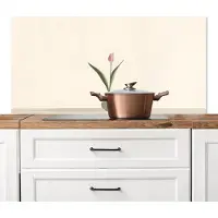 KitchenYeah Spatscherm keuken 120x60 cm - Kookplaat achterwand Tulp - Vaas - Beige - Muurbeschermer - Spatwand fornuis - Hoogwaardig aluminium