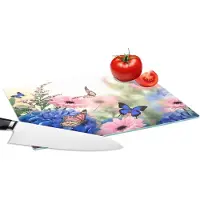 KitchenYeah Glazen Snijplank - 28x20 - Vlinders - Bloemen - Hortensia - Insecten - Snijplanken Glas