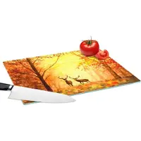 KitchenYeah Glazen Snijplank - 39x28 - Natuur - Olieverf - Hert - Dieren - Herfst - Oranje - Snijplanken Glas