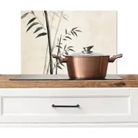 KitchenYeah Spatscherm keuken 60x40 cm - Kookplaat achterwand Japandi - Bamboe - Beige - Muurbeschermer - Spatwand fornuis - Hoogwaardig aluminium