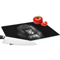 KitchenYeah Glazen Snijplank - 28x20 - Aap - Dieren - Ogen - Bruin - Zwart wit - Snijplanken Glas