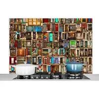KitchenYeah Spatscherm keuken 120x80 cm - Kookplaat achterwand Deuren - Kleurrijk - Collage - Architectuur - Muurbeschermer - Spatwand fornuis - Hoogwaardig aluminium