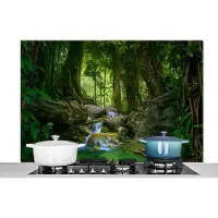 KitchenYeah Spatscherm keuken 120x80 cm - Kookplaat achterwand Jungle - Stenen - Water - Natuur - Planten - Muurbeschermer - Spatwand fornuis - Hoogwaardig aluminium